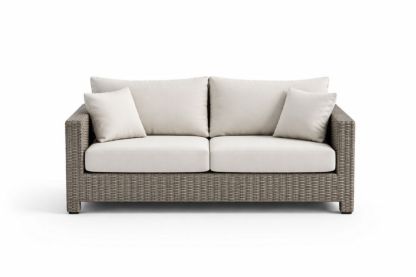 Outdoor Wicker Loveseat with Beige Cushions, 150cm