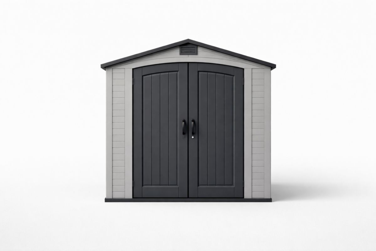 Outdoor Polypropylene Storage Shed Double Door 192 cm x 130 cm x 198 cm Grey/Black