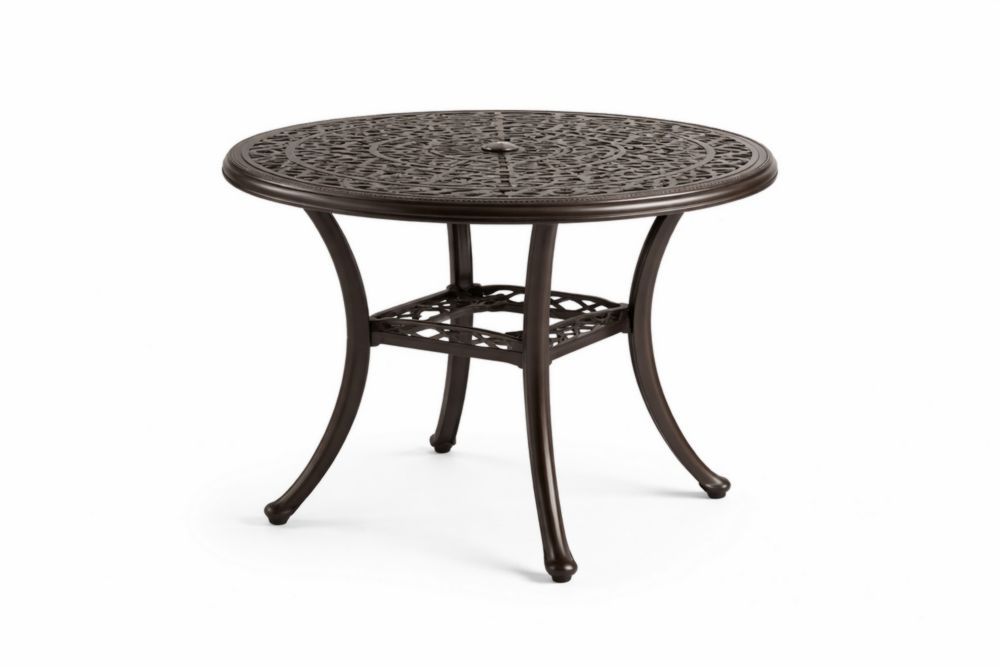Round Cast Aluminum Outdoor Table Brown 110 cm