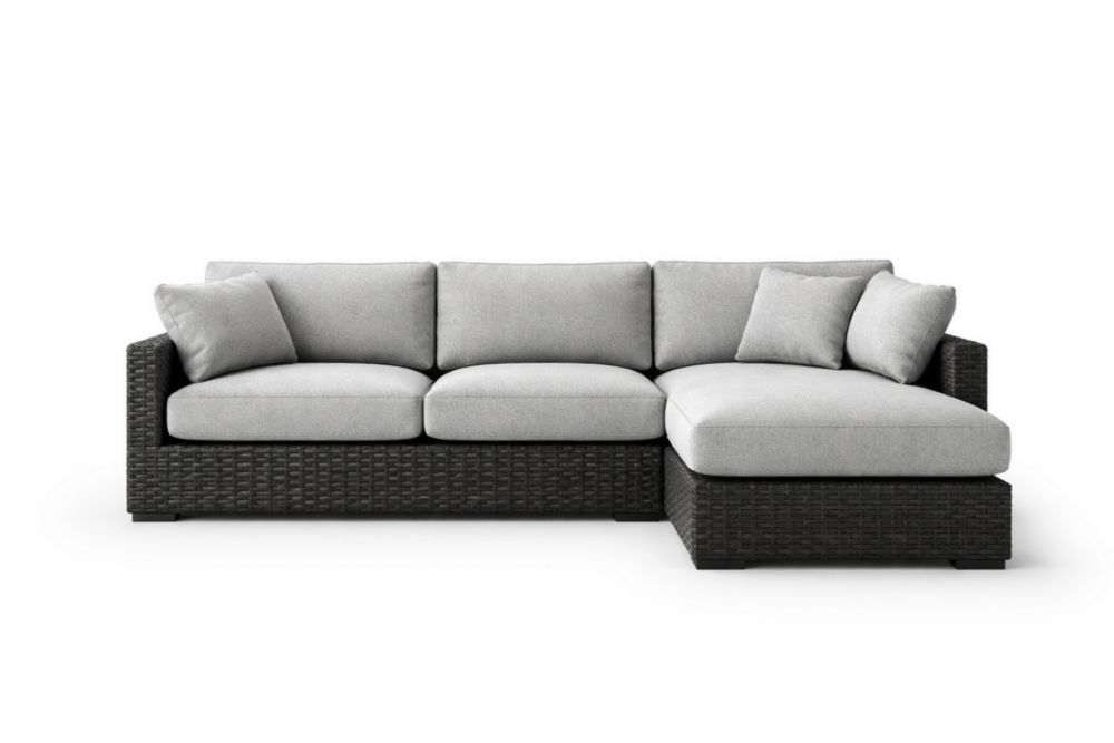 Outdoor Wicker Rattan Sectional Sofa with Grey Cushions