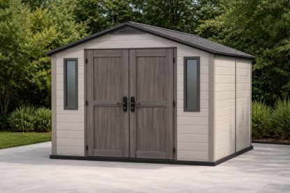 Outdoor Storage Shed Resin Double Doors Windows 213cm x 164cm x 226cm Beige