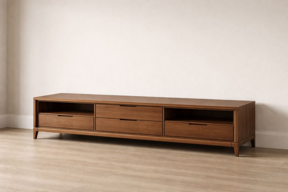 Walnut Veneer TV Stand with Drawers