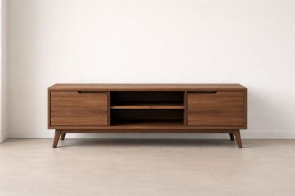 Walnut Veneer TV Stand with Storage Shelves and Cabinets