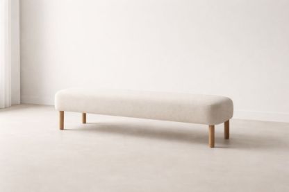 Beige Upholstered Bench with Solid Wood Legs