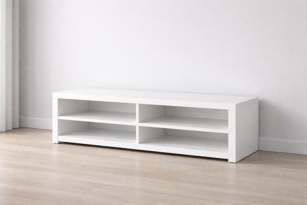 White Wood TV Stand with Shelves