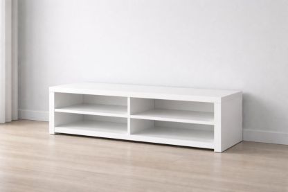 White Wood TV Stand with Shelves