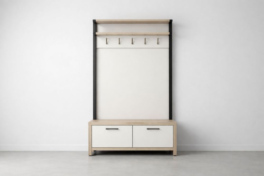 Coat Rack Storage Bench with Hooks Oak/Steel