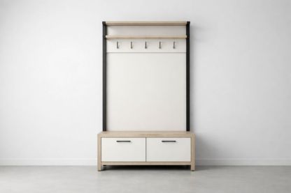 Coat Rack Storage Bench with Hooks Oak/Steel