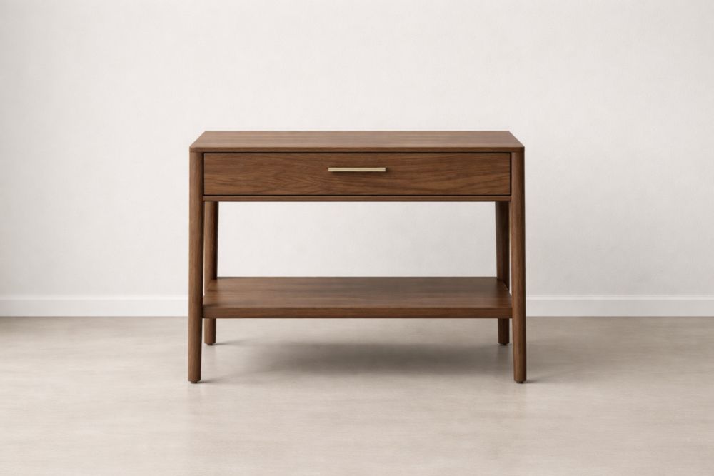 Walnut Wood End Table with Drawer and Shelf