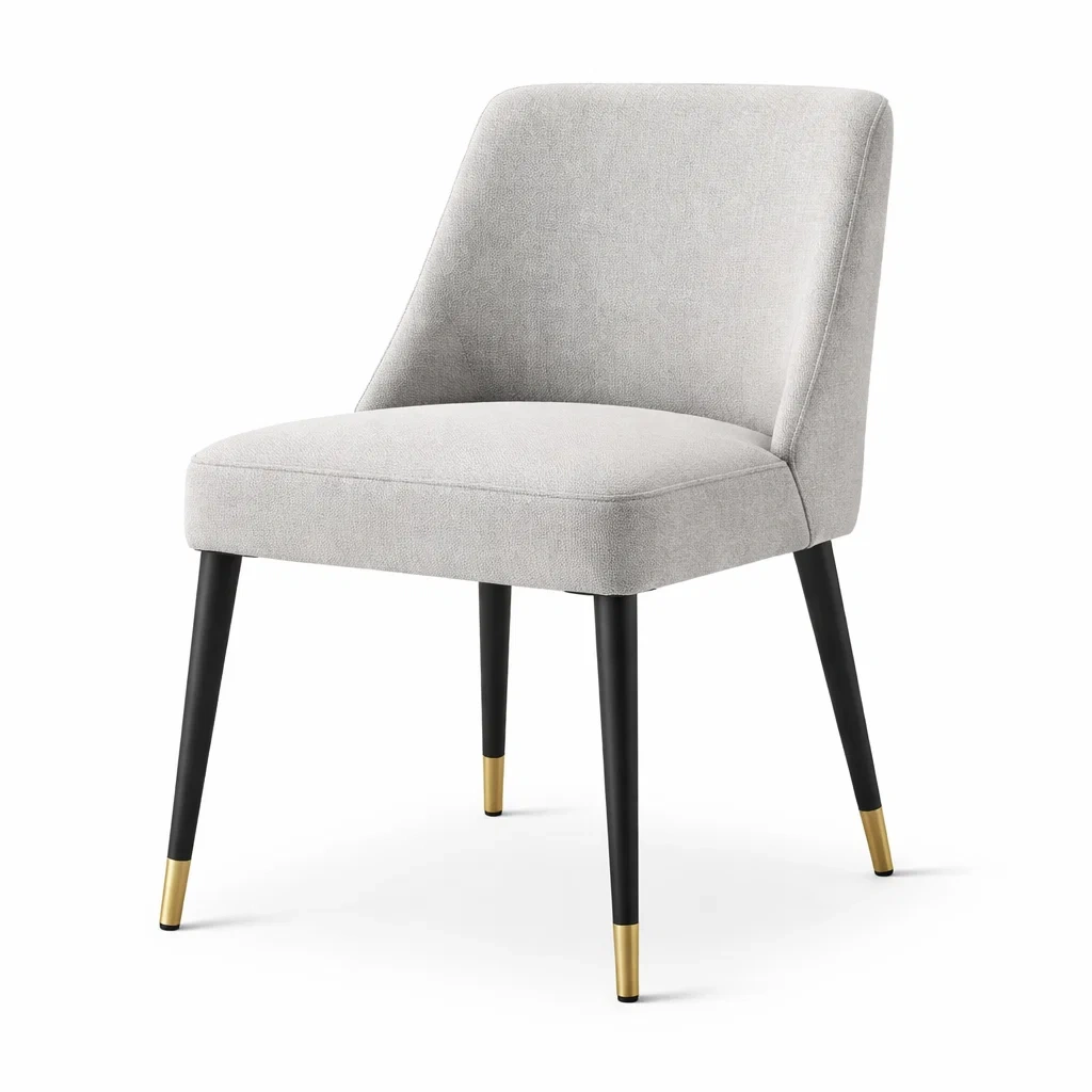 Dining chair Grey Fabric with Black Metal Legs and Brass Tips-SOFOLUXE