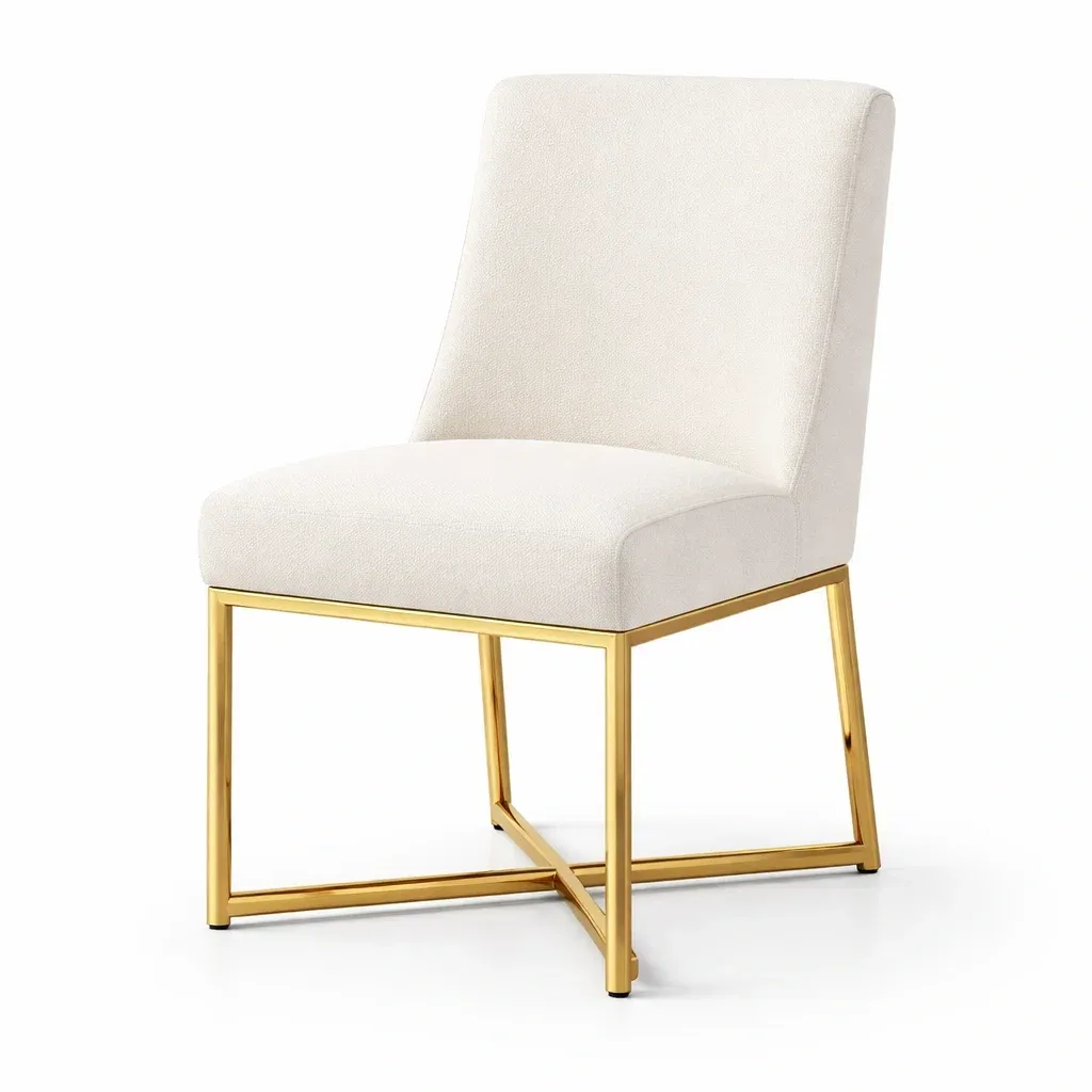 Dining chair Cream Upholstered with Gold Steel Frame 47x56x85cm-SOFOLUXE