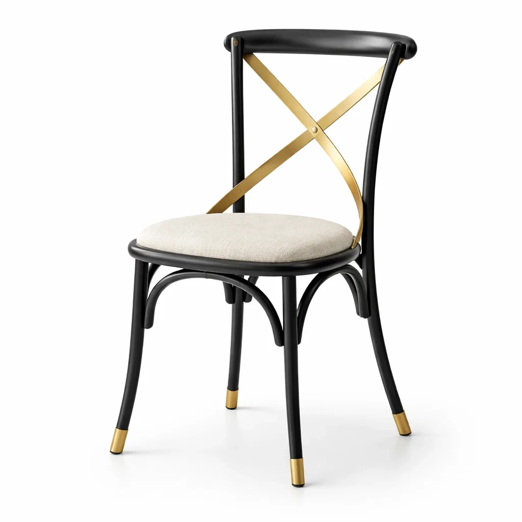 Dining chair Black Metal with Gold Accents Upholstered Seat-SOFOLUXE