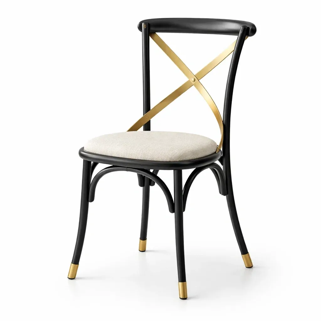 Dining chair Black Metal with Gold Accents Upholstered Seat-SOFOLUXE