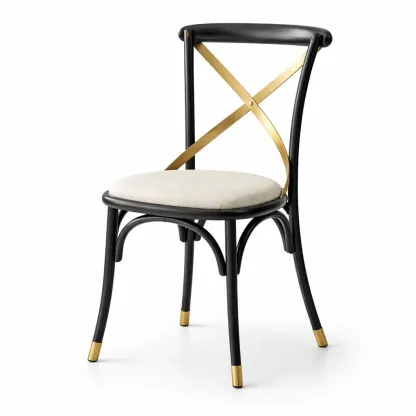 Dining chair Black Metal with Gold Accents Upholstered Seat-SOFOLUXE