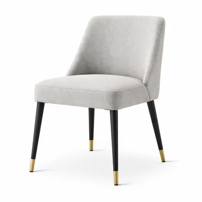 Dining chair Grey Fabric with Black Metal Legs and Brass Tips-SOFOLUXE