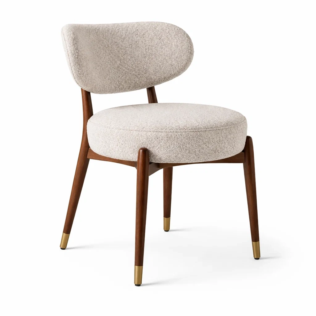 Dining chair Beige Upholstered with Wood Frame and Brass Accents-SOFOLUXE