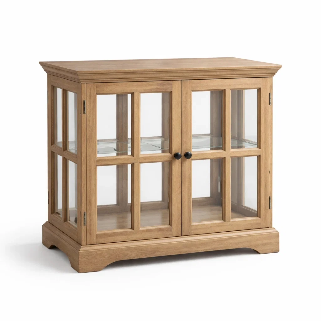 Display cabinet Natural Wood with Tempered Glass 80x90x40 cm-SOFOLUXE