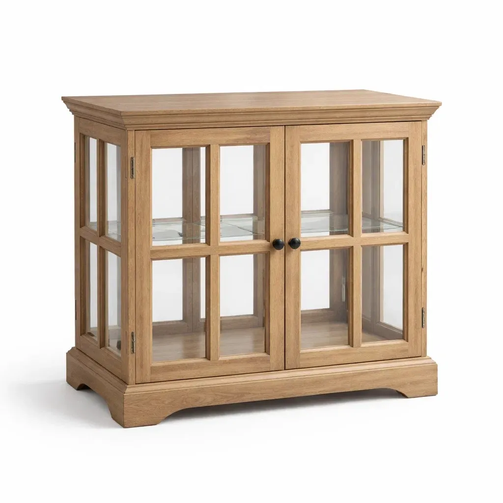 Display cabinet Natural Wood with Tempered Glass 80x90x40 cm-SOFOLUXE