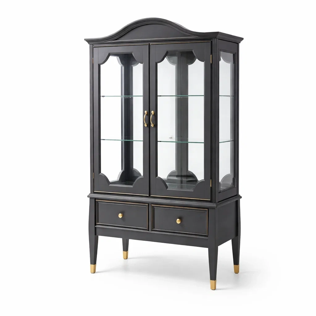 Display cabinet Black with Glass Doors and Wood Frame-SOFOLUXE