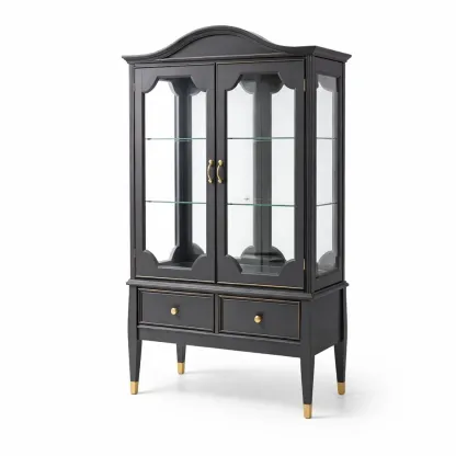 Display cabinet Black with Glass Doors and Wood Frame-SOFOLUXE