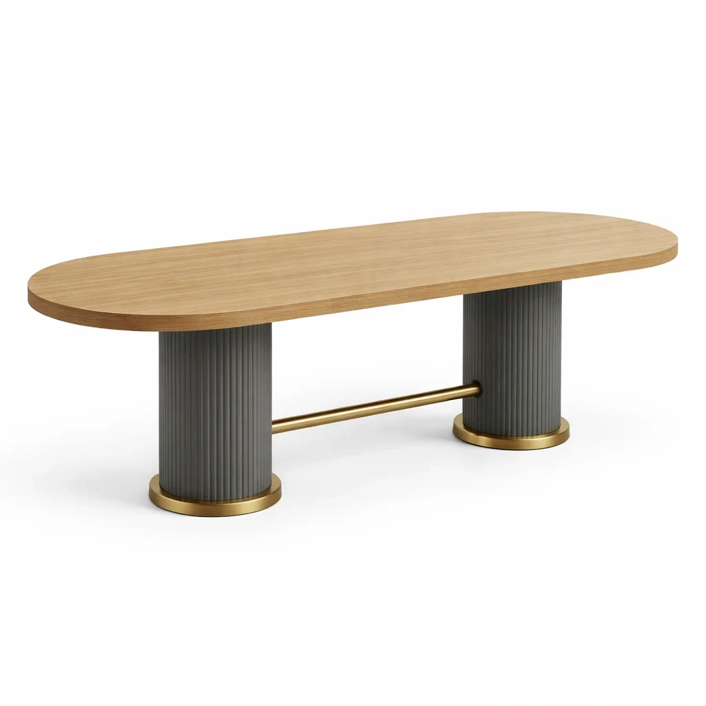 Dining table Oval Natural Elm with Grey Metal Base 220x100x75cm-SOFOLUXE