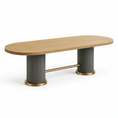 Dining table Oval Natural Elm with Grey Metal Base 220x100x75cm-SOFOLUXE