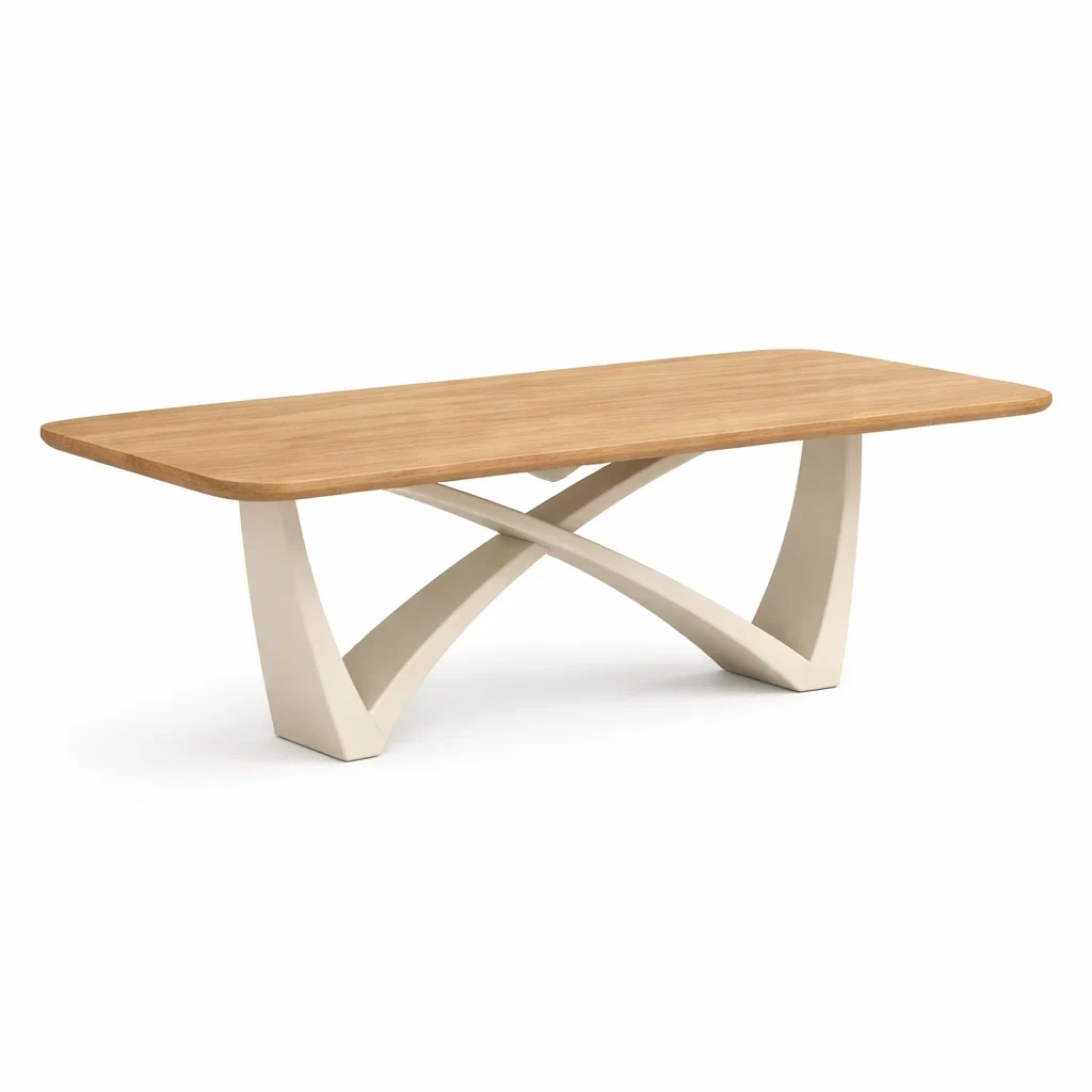 Dining table Rectangular Oak Veneer with Cream Metal Legs 200cm x 90cm x 75cm-SOFOLUXE