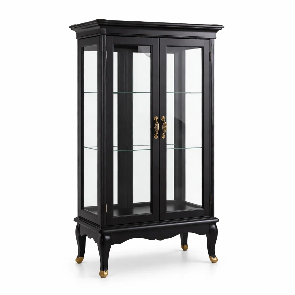 Display cabinet Black Tempered Glass with Metal Handles-SOFOLUXE