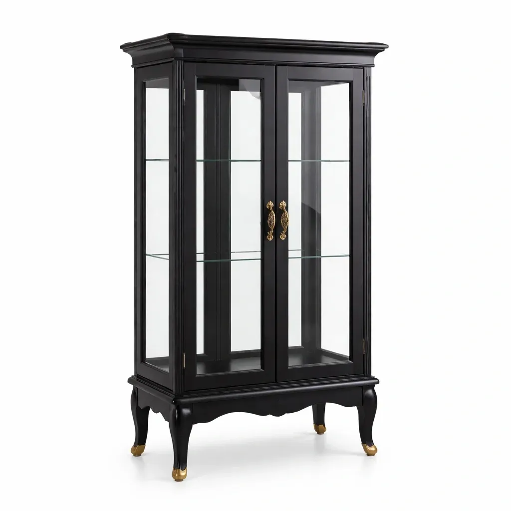 Display cabinet Black Tempered Glass with Metal Handles-SOFOLUXE