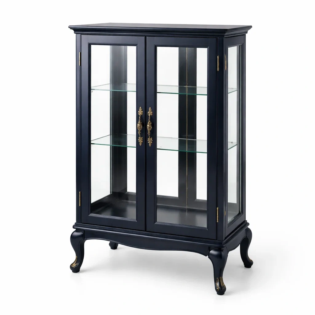 Display cabinet Black Glass with Wood Frame and Two Glass Doors-SOFOLUXE