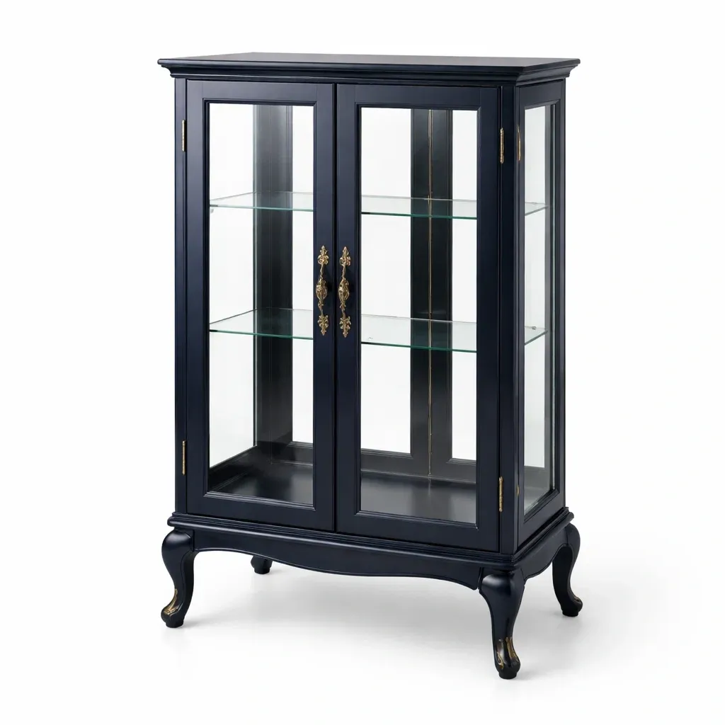Display cabinet Black Glass with Wood Frame and Two Glass Doors-SOFOLUXE