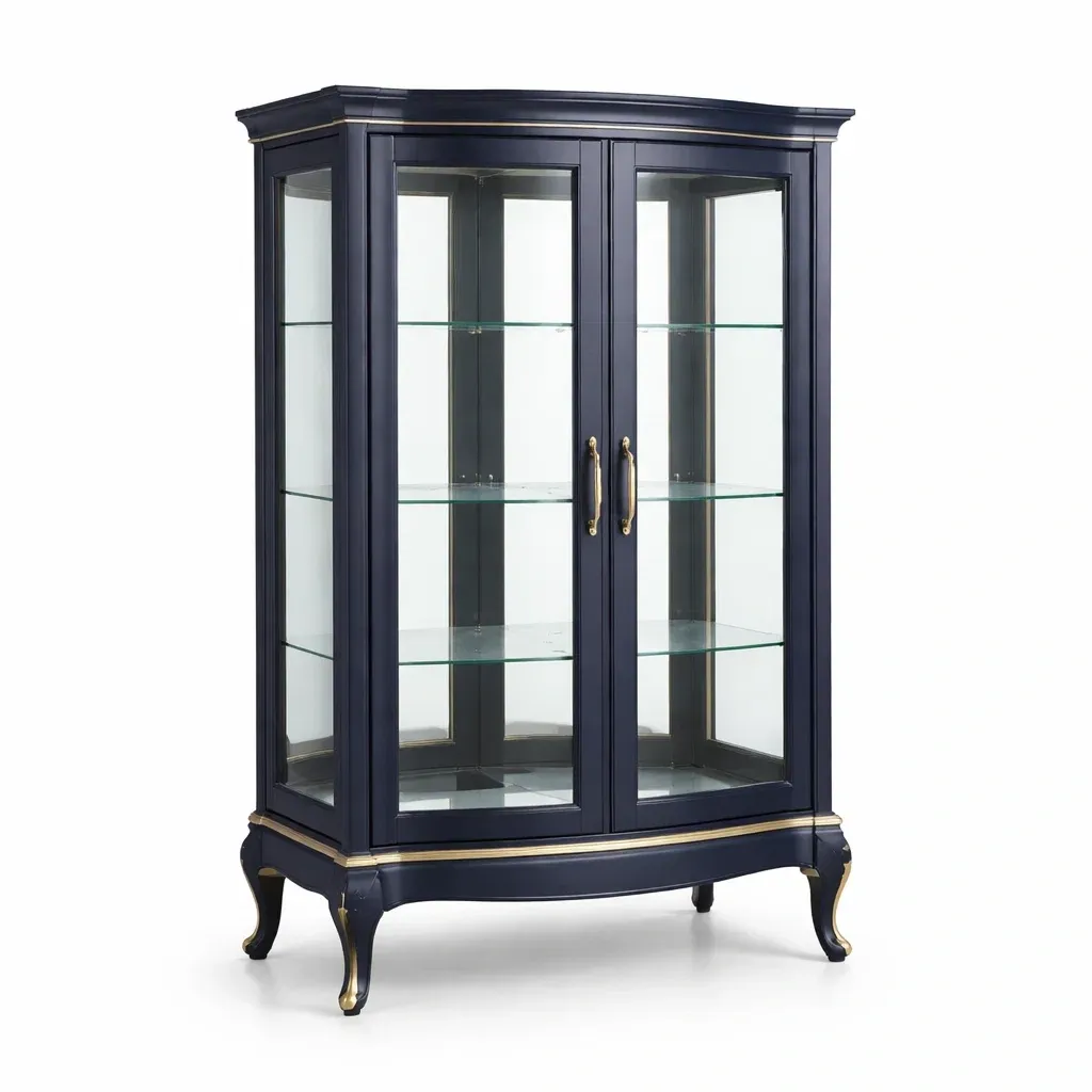 Display cabinet Navy Blue Tempered Glass with Wood Frame-SOFOLUXE