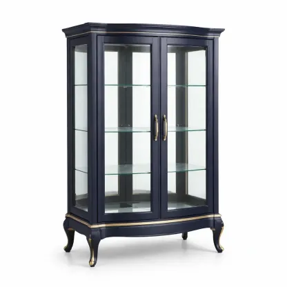Display cabinet Navy Blue Tempered Glass with Wood Frame-SOFOLUXE