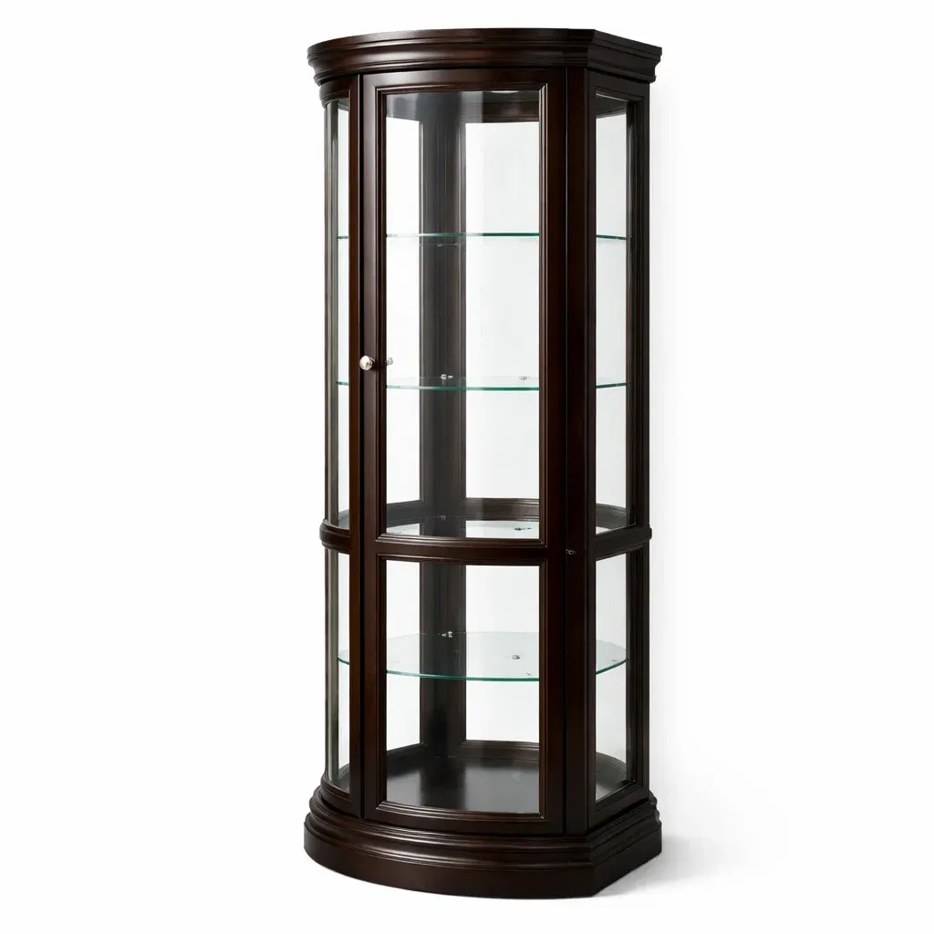 Display cabinet Dark Brown Wooden Corner with Tempered Glass Shelves-SOFOLUXE