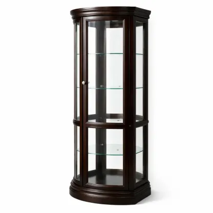 Display cabinet Dark Brown Wooden Corner with Tempered Glass Shelves-SOFOLUXE