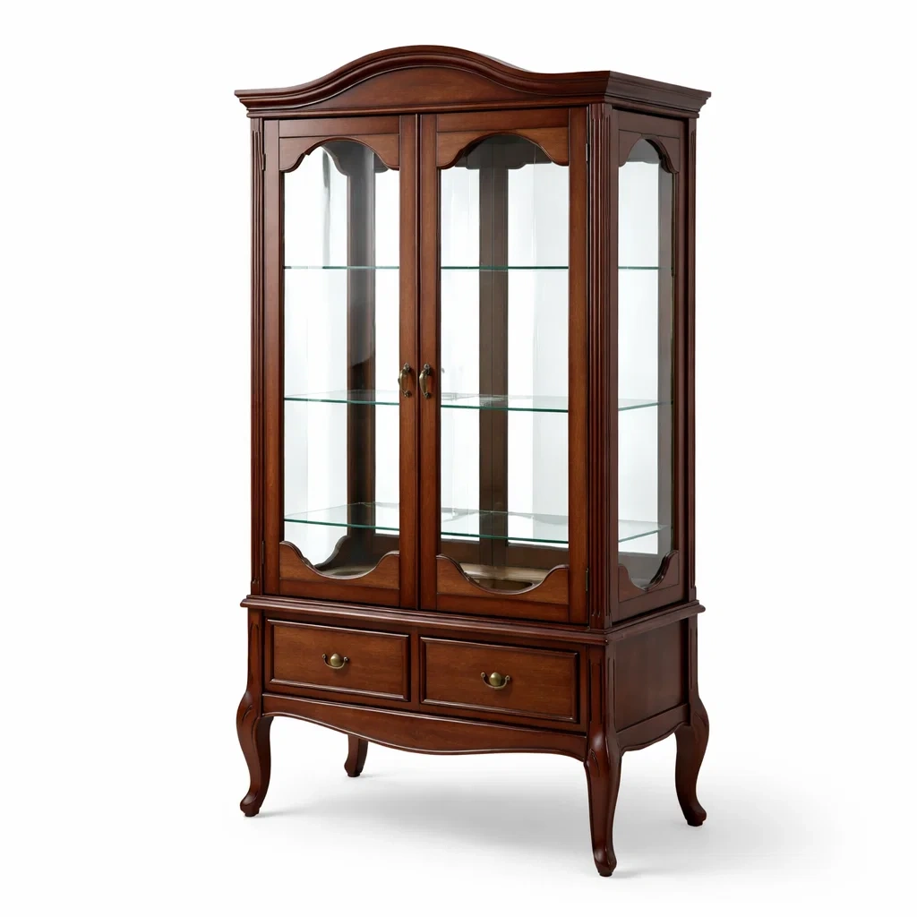 Display cabinet Wood with Glass Doors and Drawers-SOFOLUXE