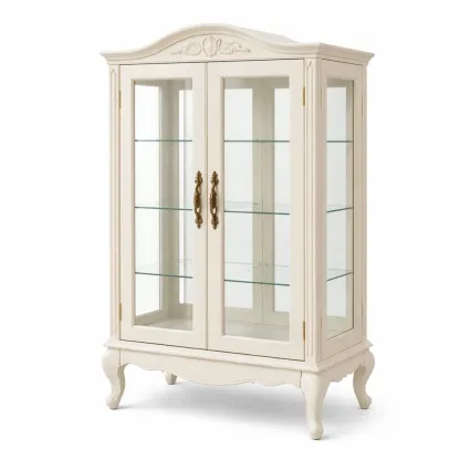 Display cabinet Wood with Glass Shelves Cream MDF Glass 80x41x145 cm-SOFOLUXE