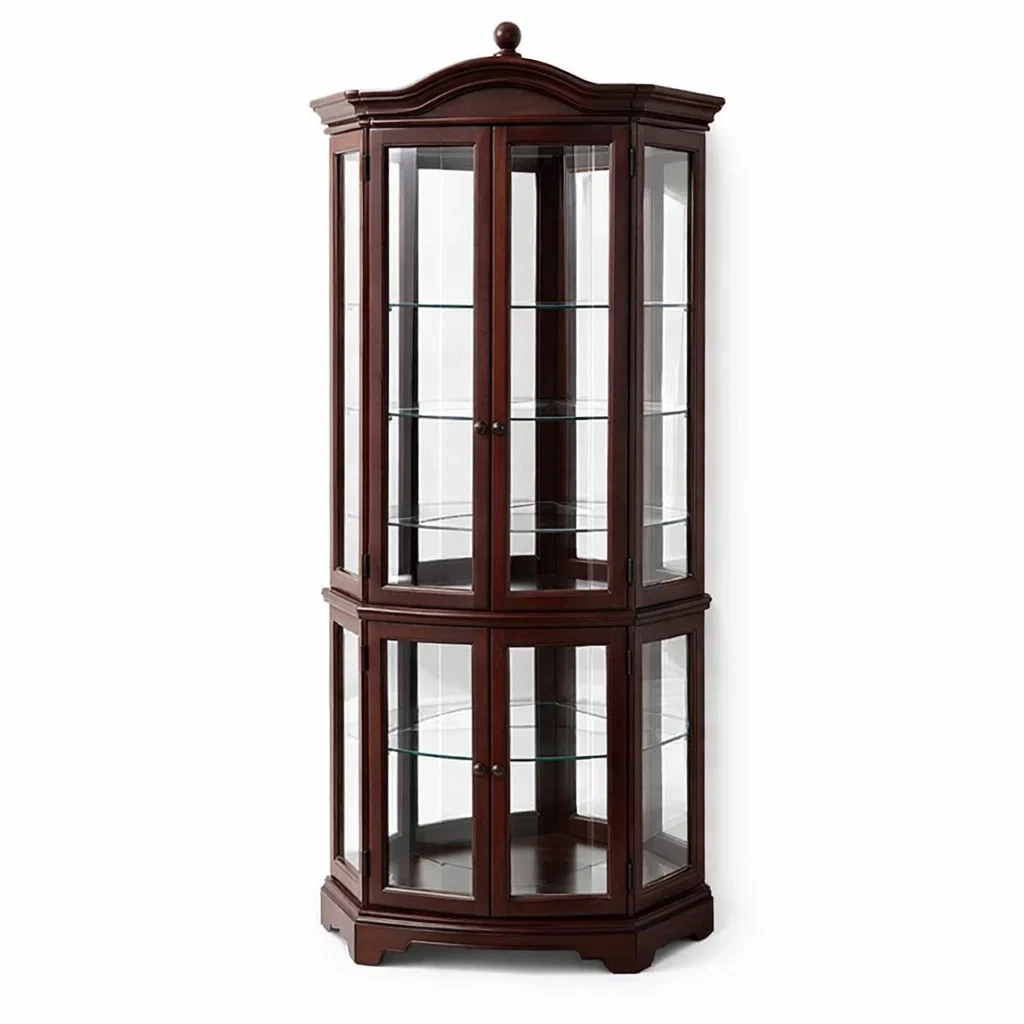 Display cabinet Mahogany Corner with Glass Shelves-SOFOLUXE