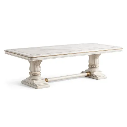 Dining table Rectangular Marble Ivory Wood 200cm x 100cm x 75cm-SOFOLUXE