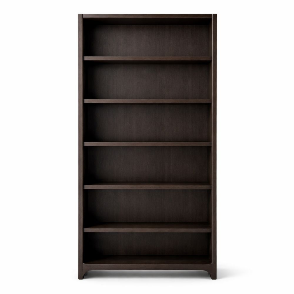 Dark Brown Wooden Bookshelf with Six Shelves