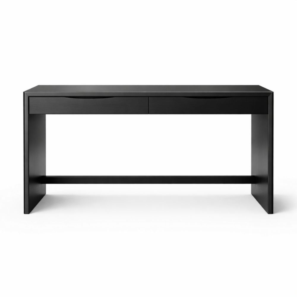 Black rectangular wooden office desk with drawer, 120 cm × 50 cm × 75 cm