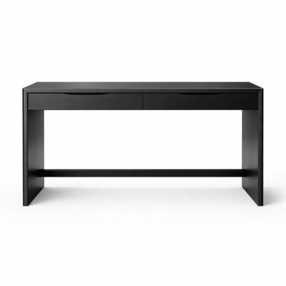 Black rectangular wooden office desk with drawer, 120 cm × 50 cm × 75 cm