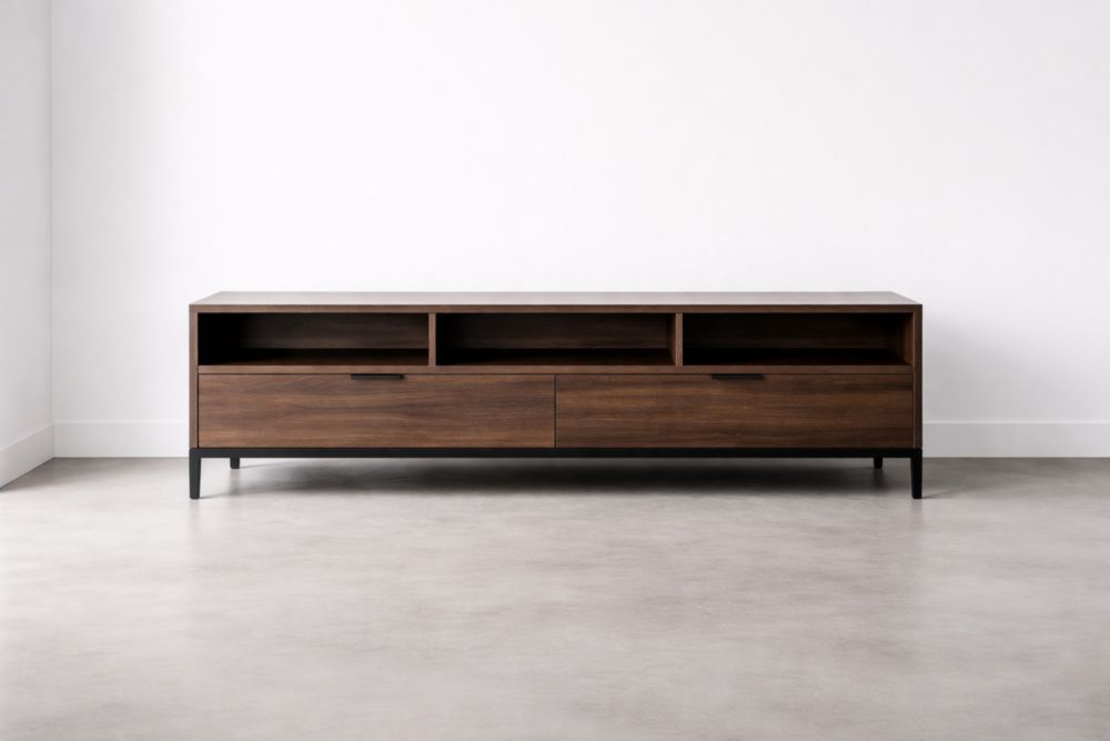 Wood TV Stand with Open Shelves and Drawers 180x40x50 cm