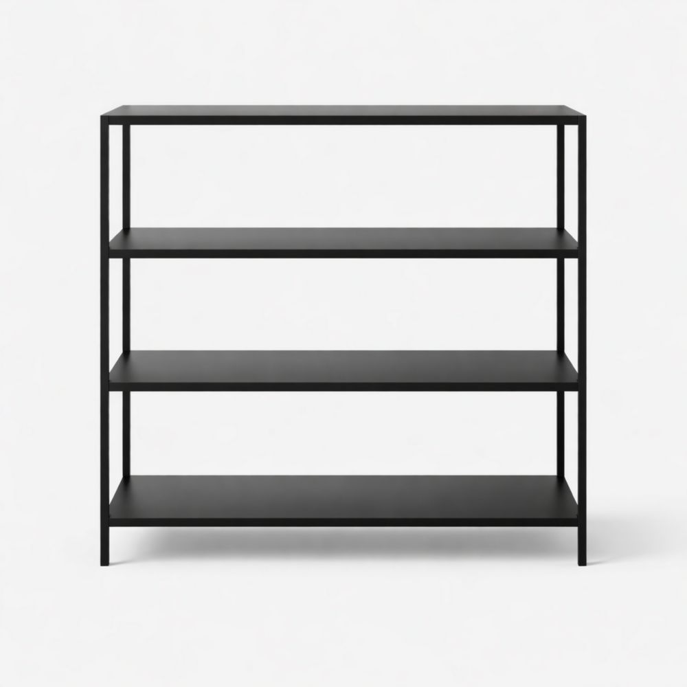 Metal 4-tier black bookshelf with powder-coated finish, size 120 × 30 × 100 cm