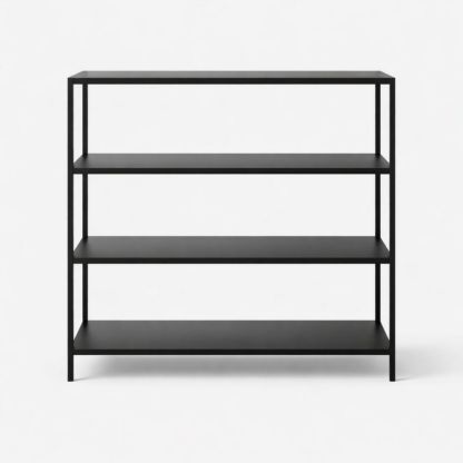 Metal 4-tier black bookshelf with powder-coated finish, size 120 × 30 × 100 cm