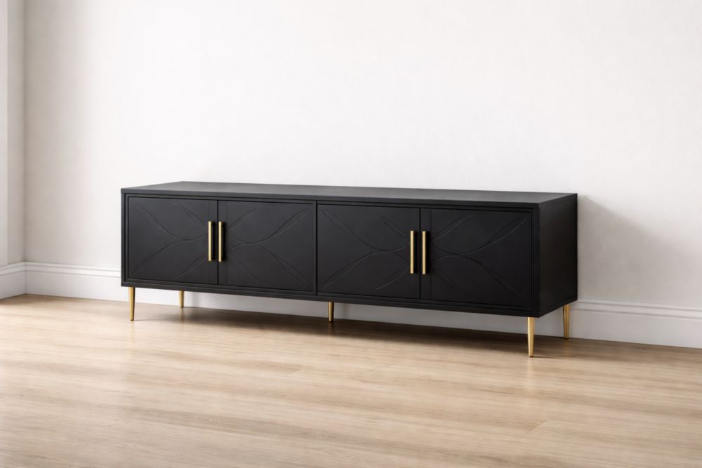 Black Modern TV Stand with Gold Metal Handles