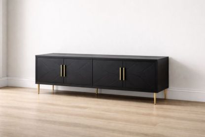 Black Modern TV Stand with Gold Metal Handles