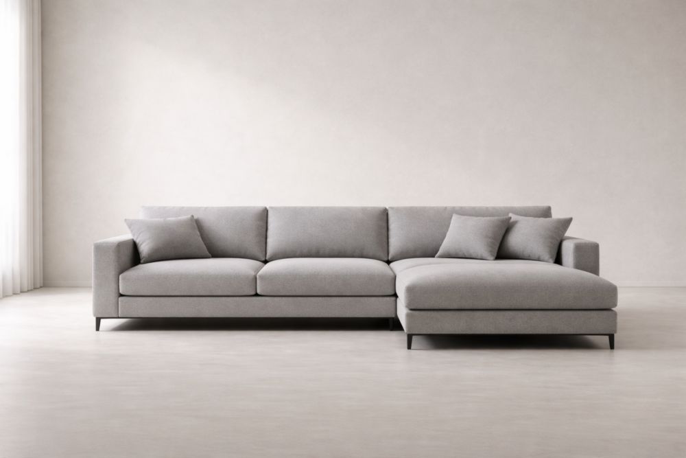 Modern L-Shaped Gray Fabric Sofa Sectional Set