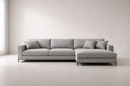 Modern L-Shaped Gray Fabric Sofa Sectional Set