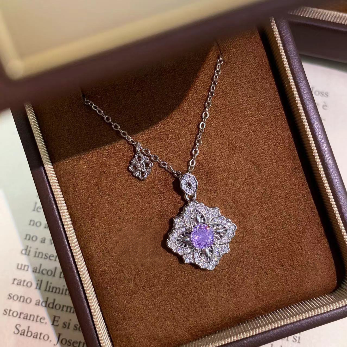 Rose Cut Zirconia Pendant Necklace - Floral Radiance